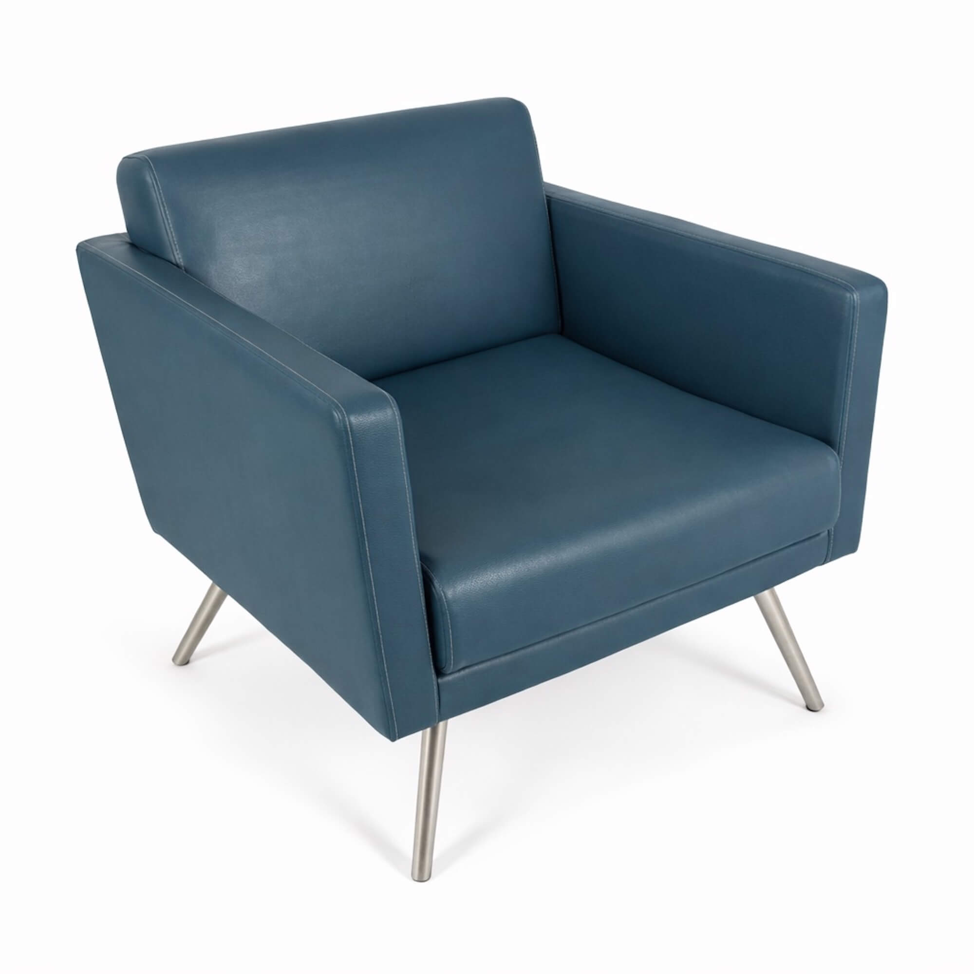turquoise armchair with metal legs on a white background