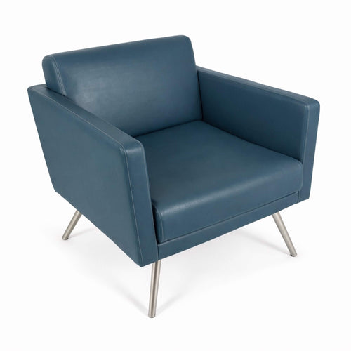 turquoise armchair with metal legs on a white background