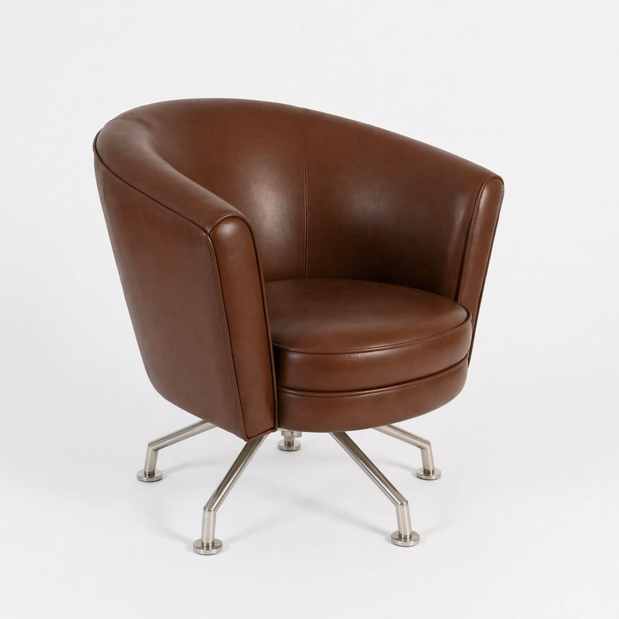 Brown leather chair with metal legs on a white background