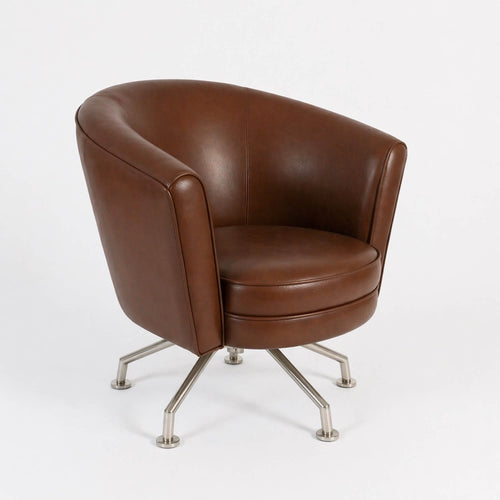 Brown leather chair with metal legs on a white background