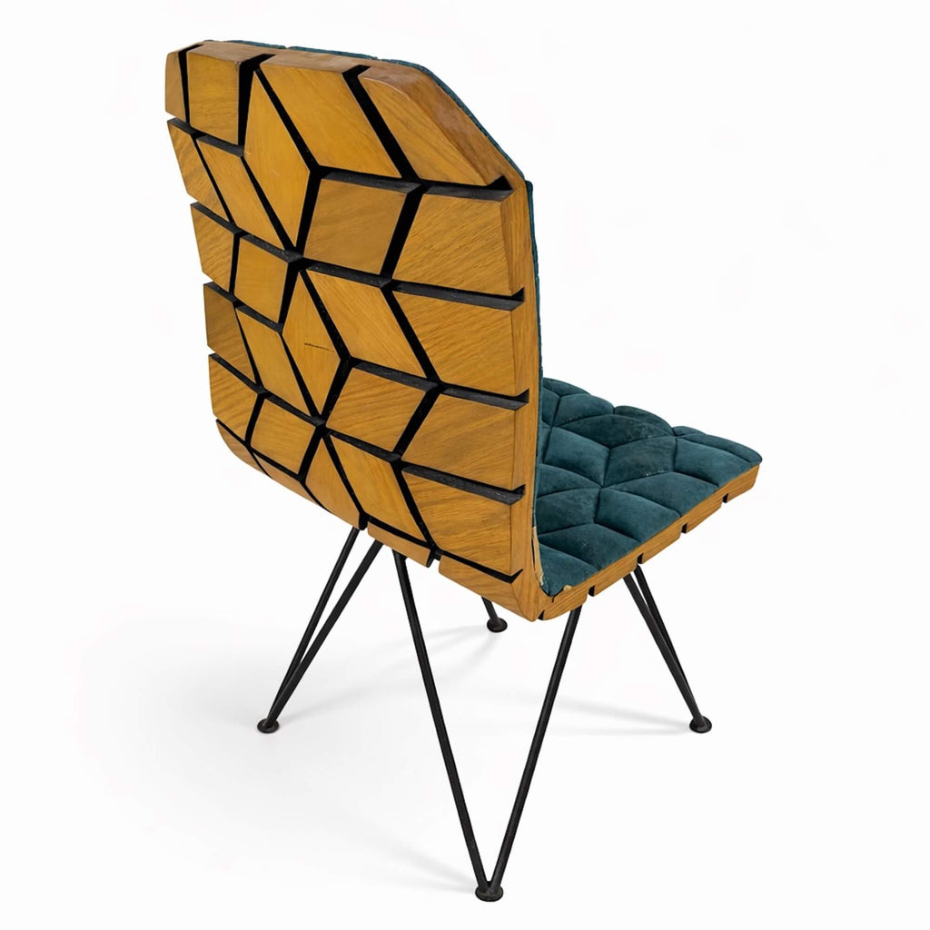 Modern chair with diamond-patterned backrest on a white background