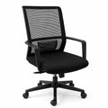 Black office chair with mesh back on a white background