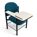 Green chair with a white desk on a white background