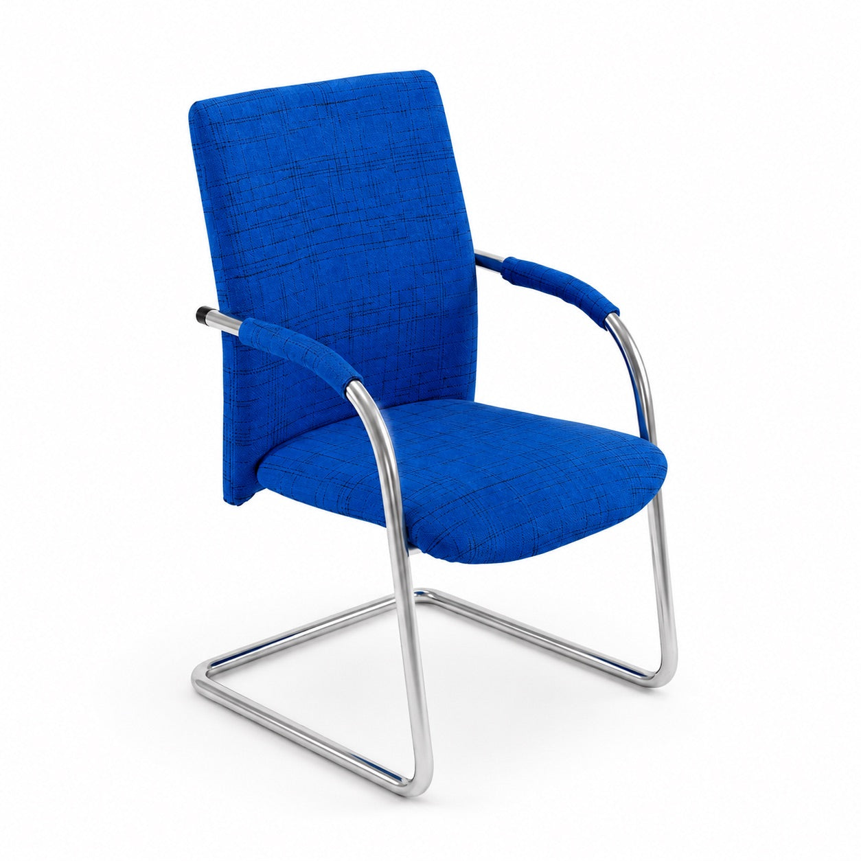 Blue chair with metal frame on a white background